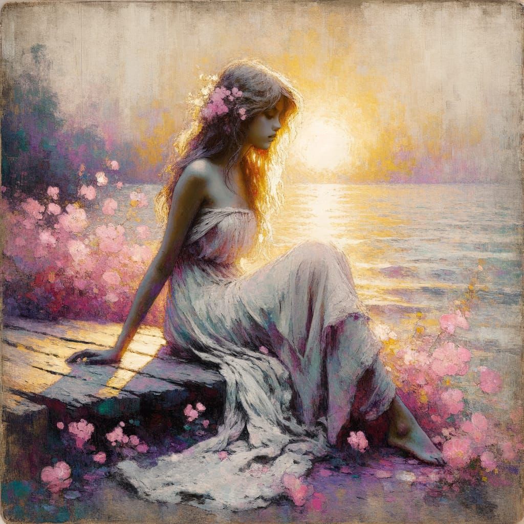 Young Woman in Ethereal Sunset Glow