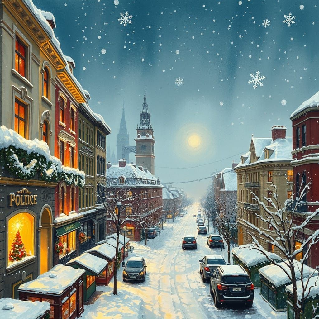 Vibrant Christmas Cityscapes in Impressionist Style