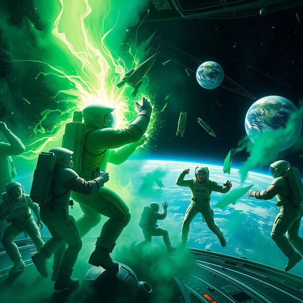 Astronauts Fistfight Martian Manhunter on Spacestation