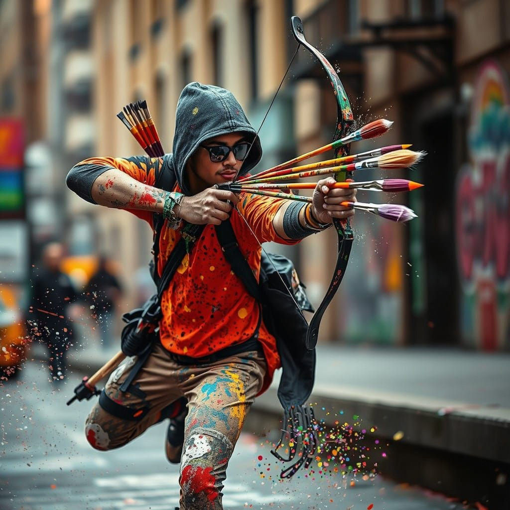Urban Archer in Vibrant Impressionist Colors
