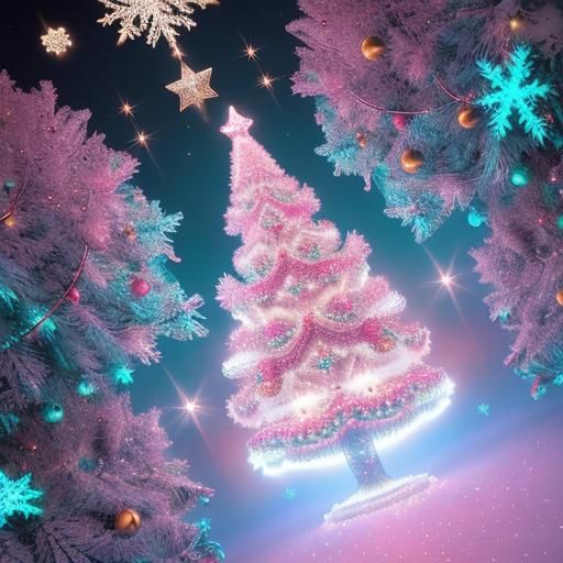 Glittering Christmas Tree of Bubbles: Digital Art