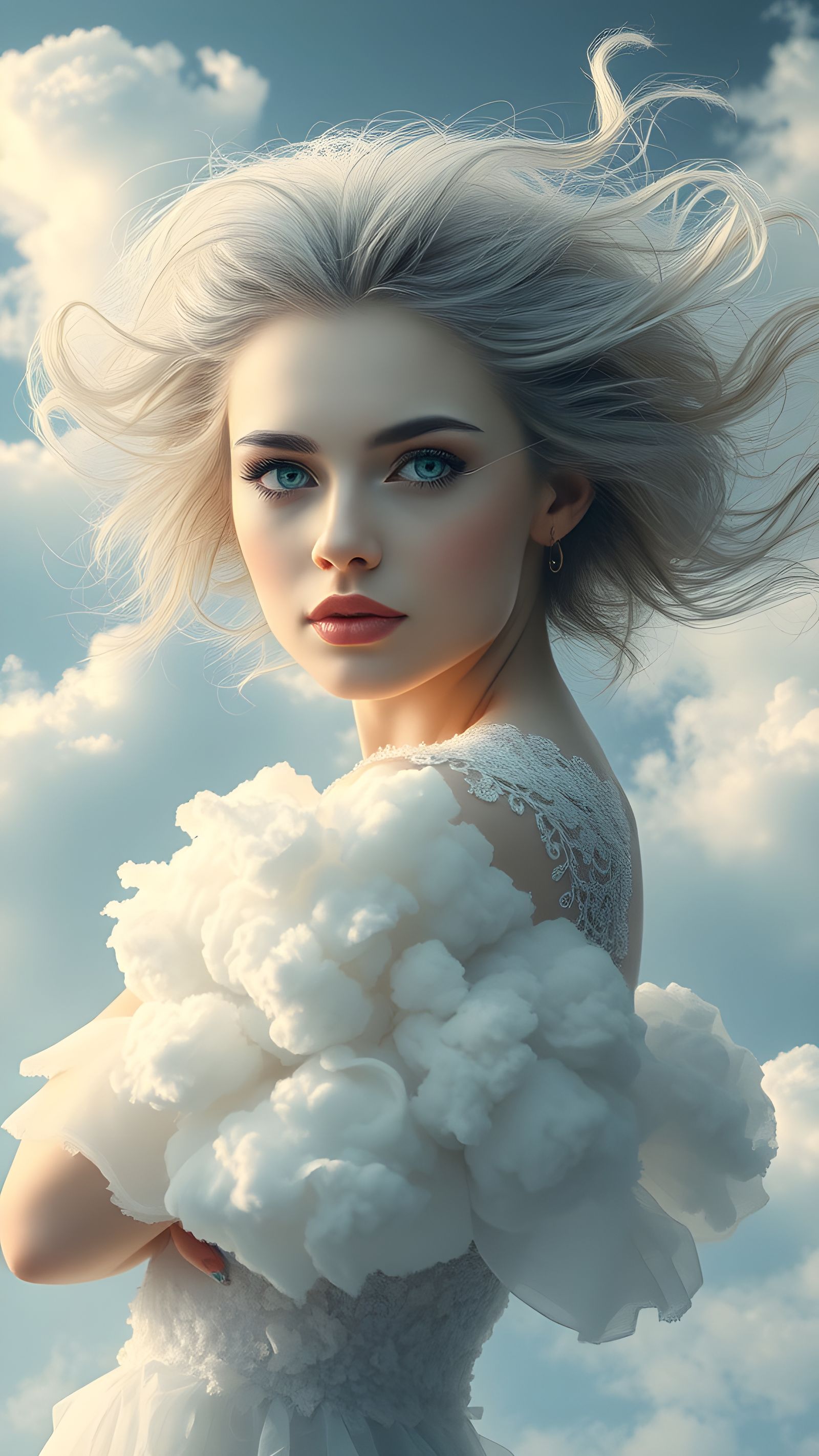 Ethereal Cloud Woman with Lightning Eyes