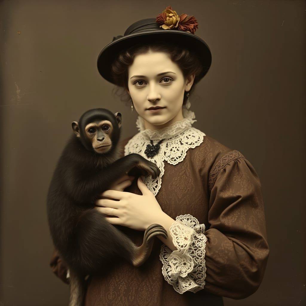 Edwardian Woman with Monkey Portrait