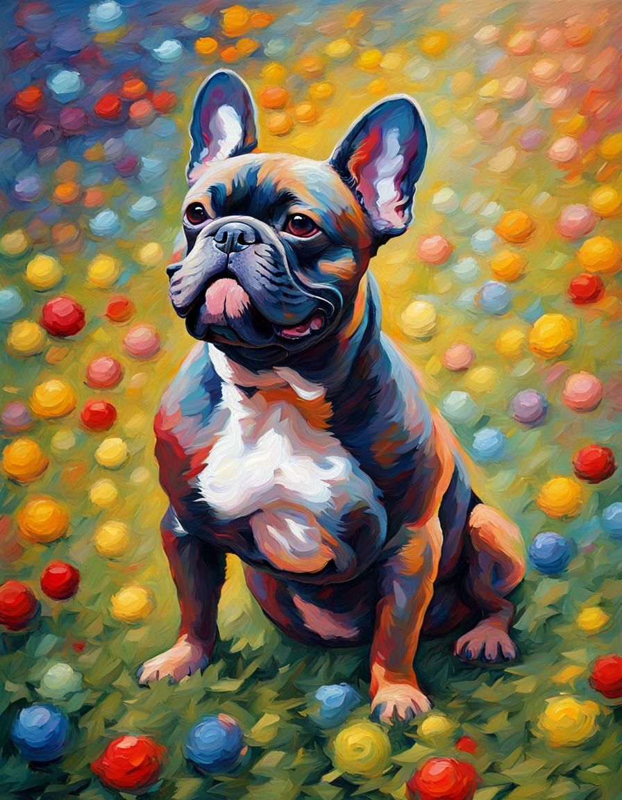 Happy French Bulldog in Expressionist Oil Painting