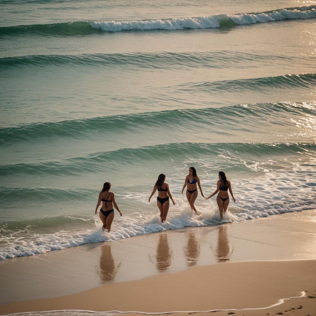 Puerto Rico Beach Sunset: Women Playing in Surf