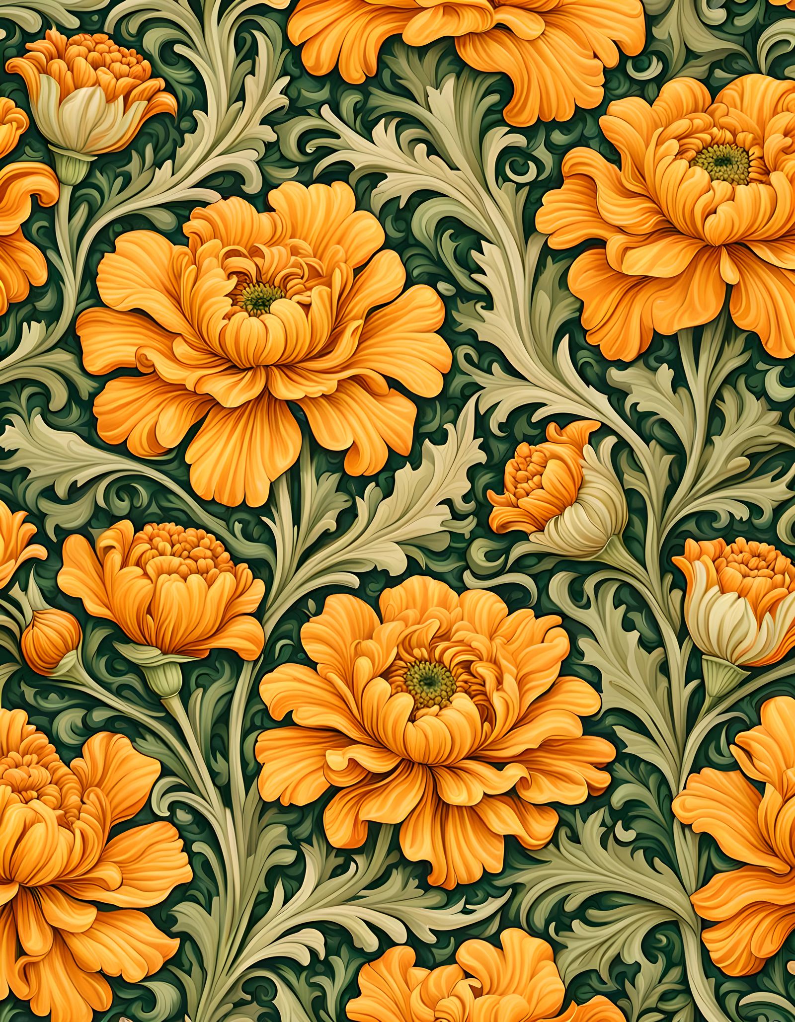 Marigold Flower Pattern in William Morris Style