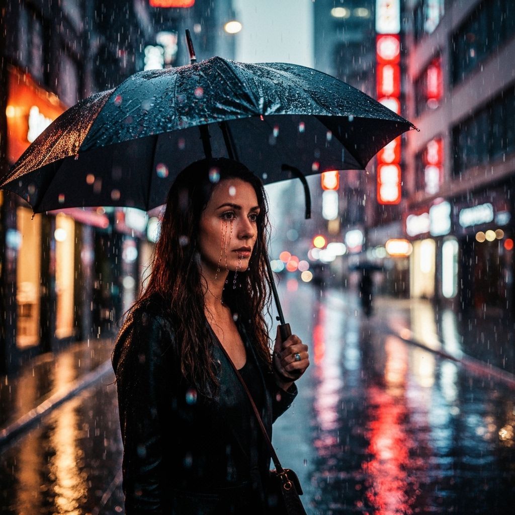 Kaleidoscopic Rain: City Street at Night