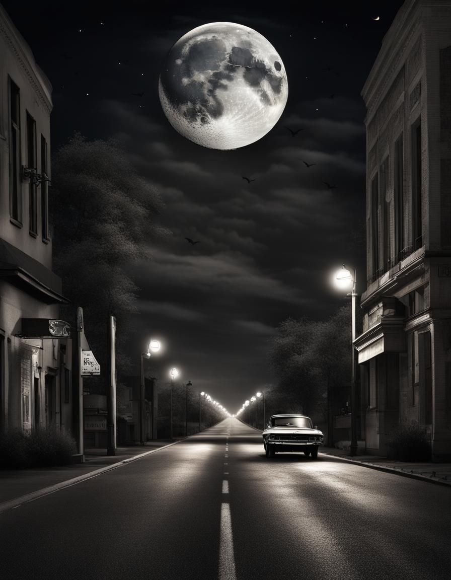 Photorealistic Open Road to Freedom Under Moonlit Sky