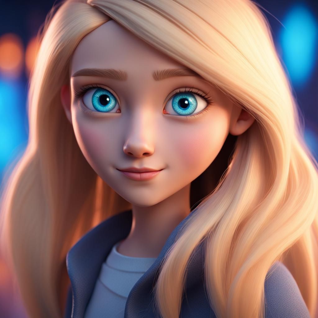 Blonde Girl with Blue Eyes: 3D Digital Art