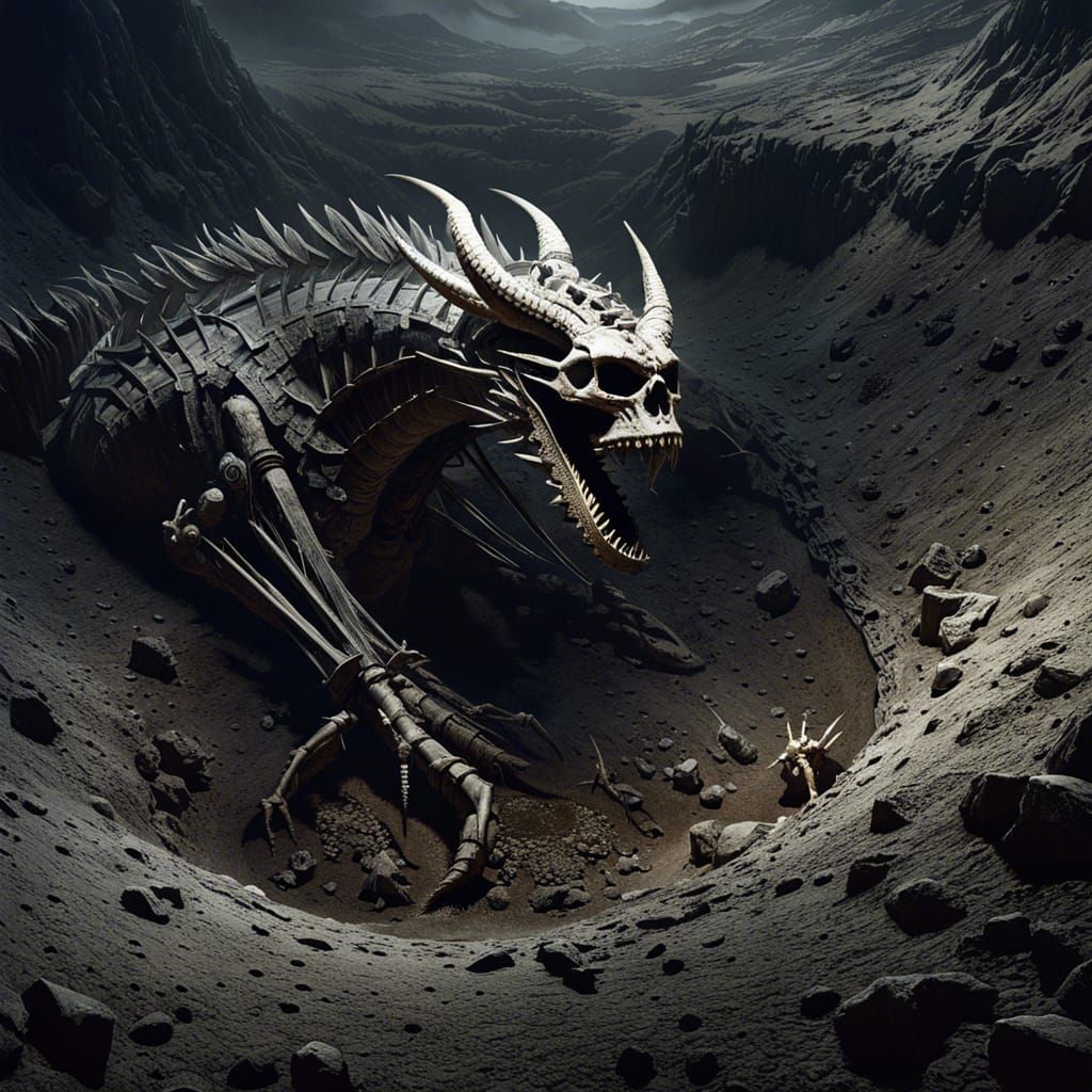 Dragon Skeleton on the Moon in Fantasy Splash Art