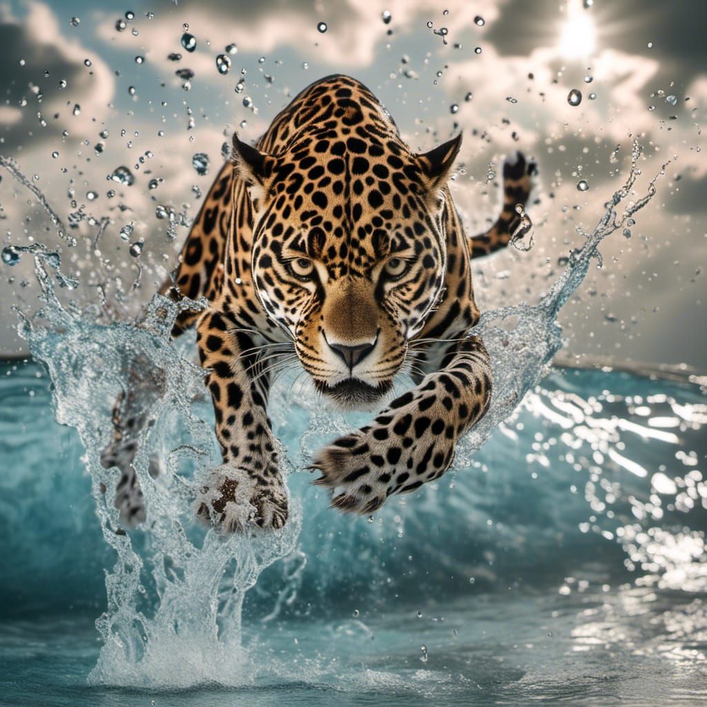 Jaguar's Pool Leap in Divine Light
