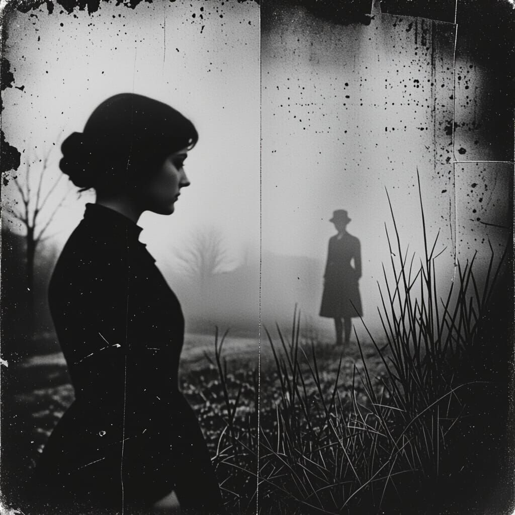 Dreamy Glitched Antique Photo in Grunge Art Brut Style