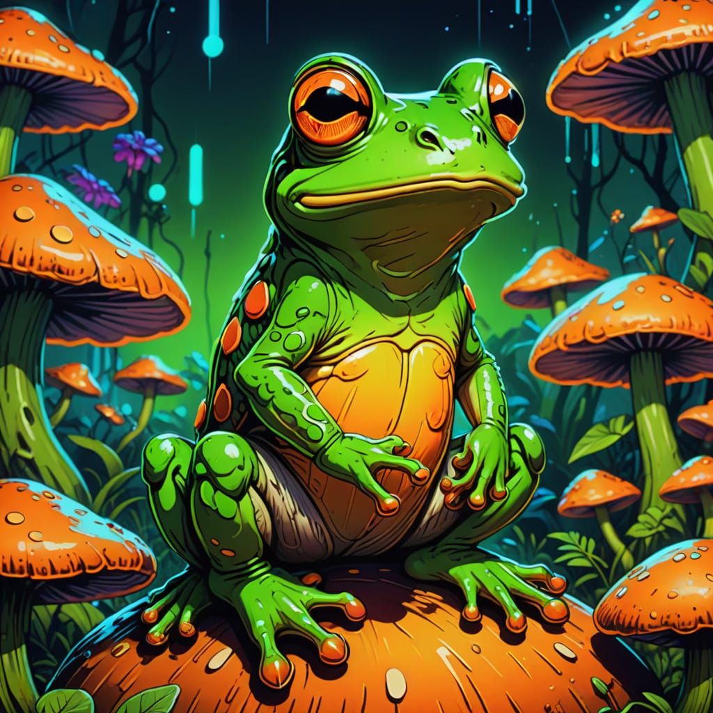 Neon orange and green comic art cutefrog