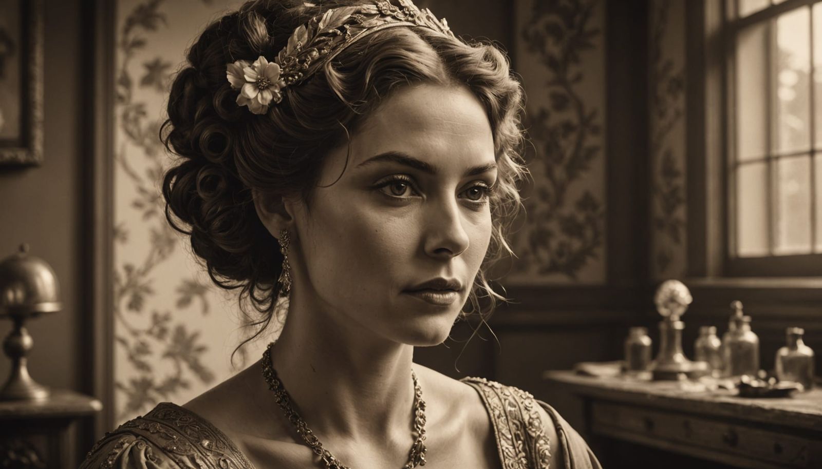 Bearded Lady Shaves Her Back Vintage Sepia Portrait