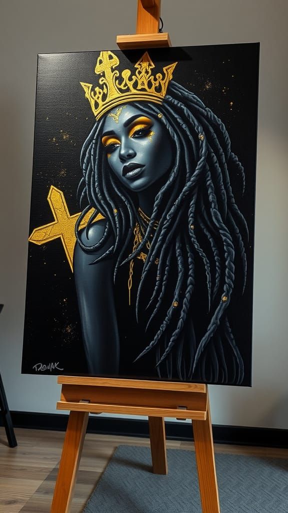 Voodoo Queen Painting with Golden Accents