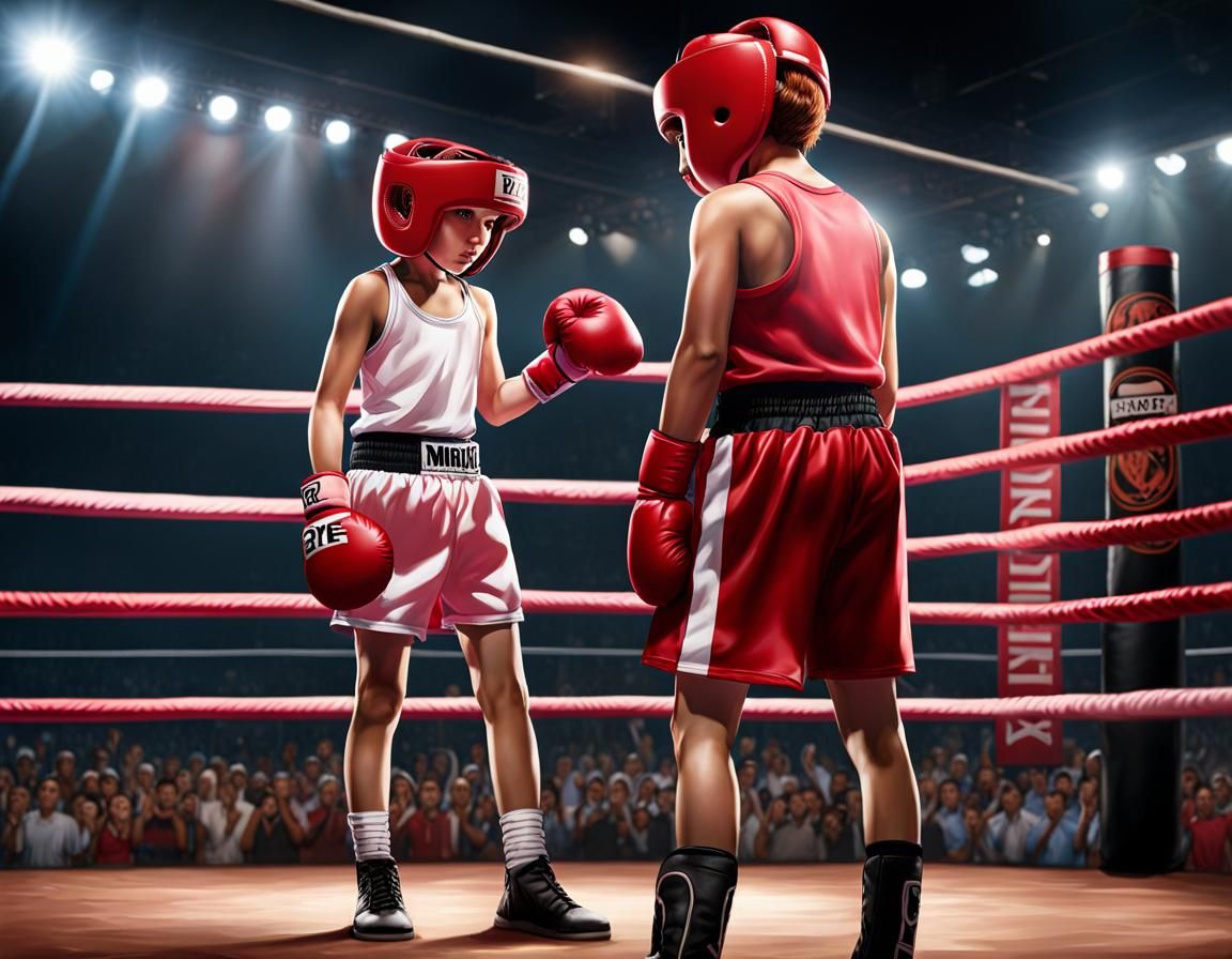 Boy Boxer in Ring with Red Gear