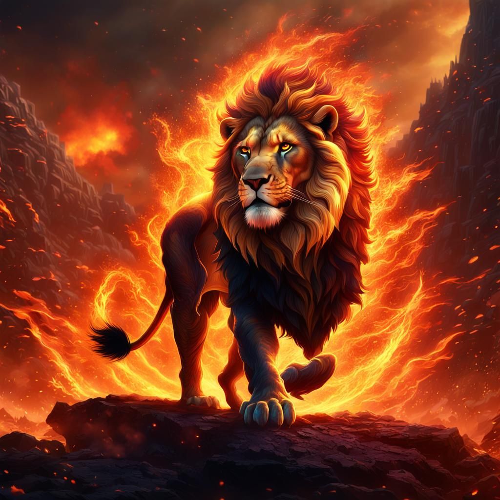 Inferno Lion Roaring: Fantasy Concept Art
