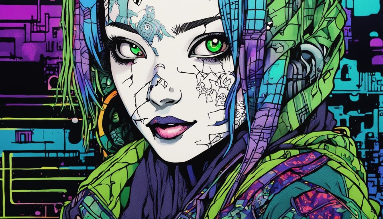 Cyberpunk Femme Fatale Portrait in Anime Style