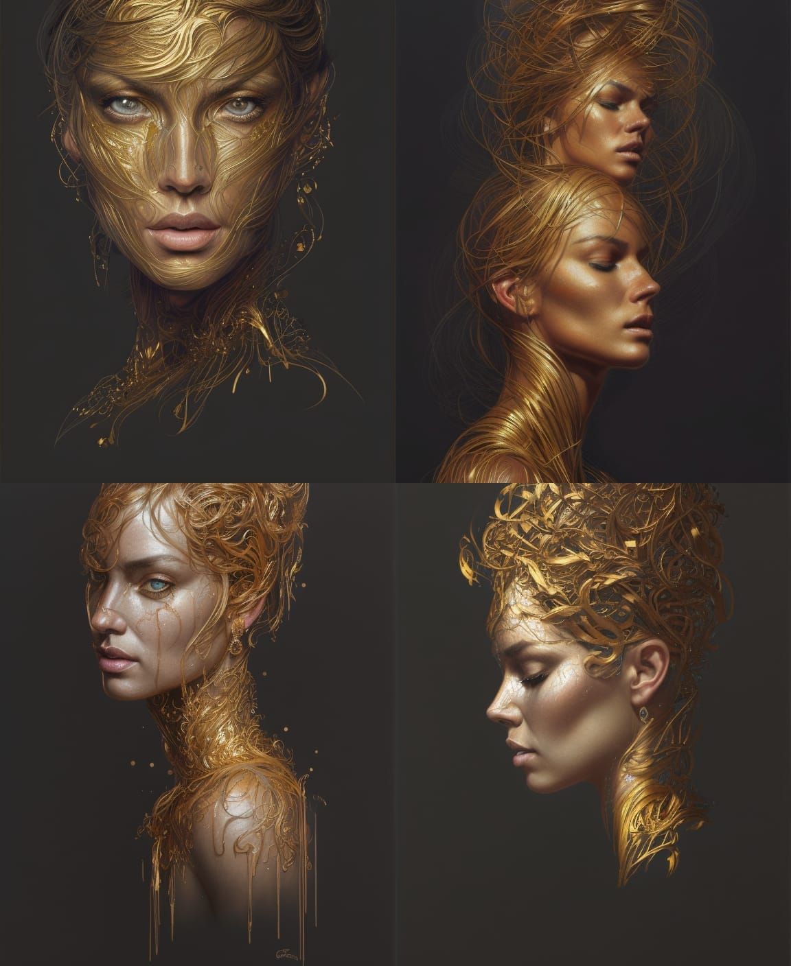 Golden Goddess Portrait in Colored Pencil Style
