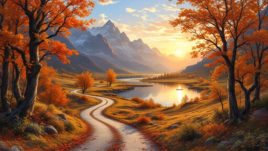 Golden Autumn Landscape with Winding Roads