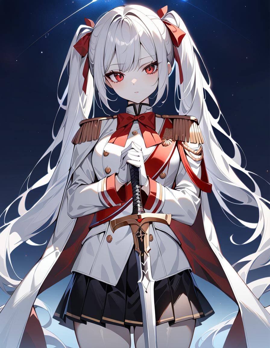 Anime Girl in Military Outfit with Sword