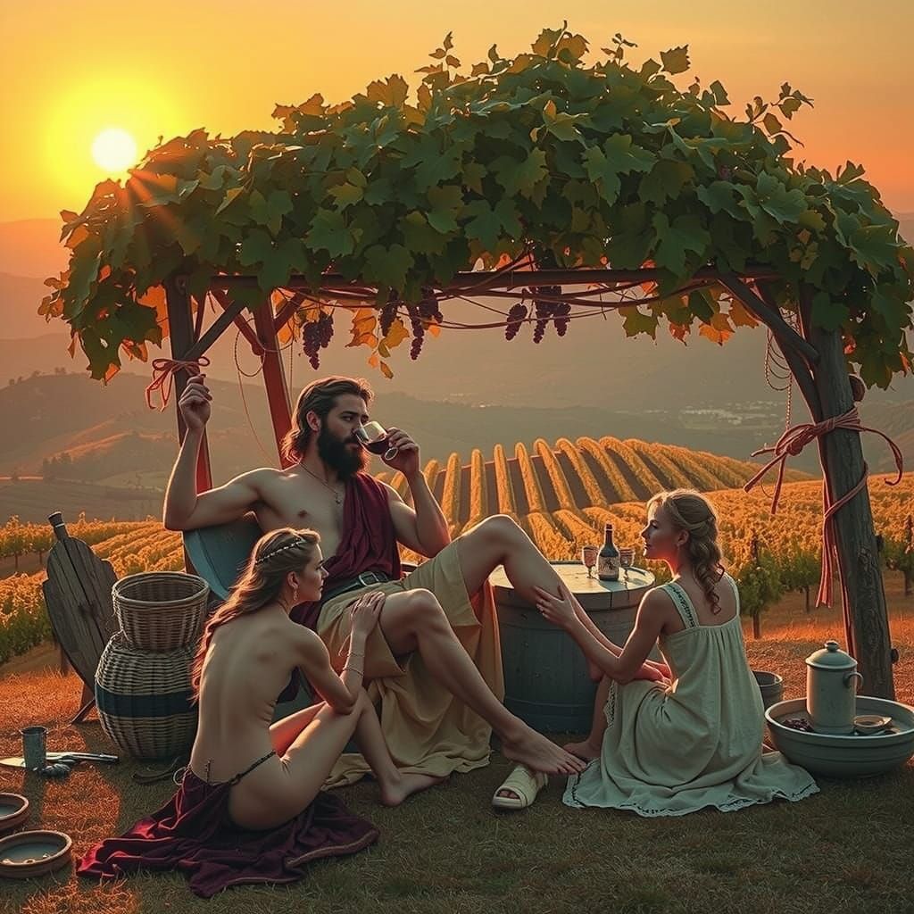 Ancient Roman God of Wine in Italian Vineyard