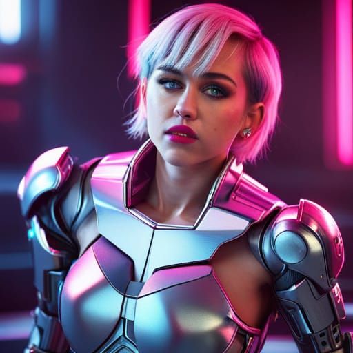 Miley Cyrus Cyberpunk Mech in Futuristic Sci-Fi Style