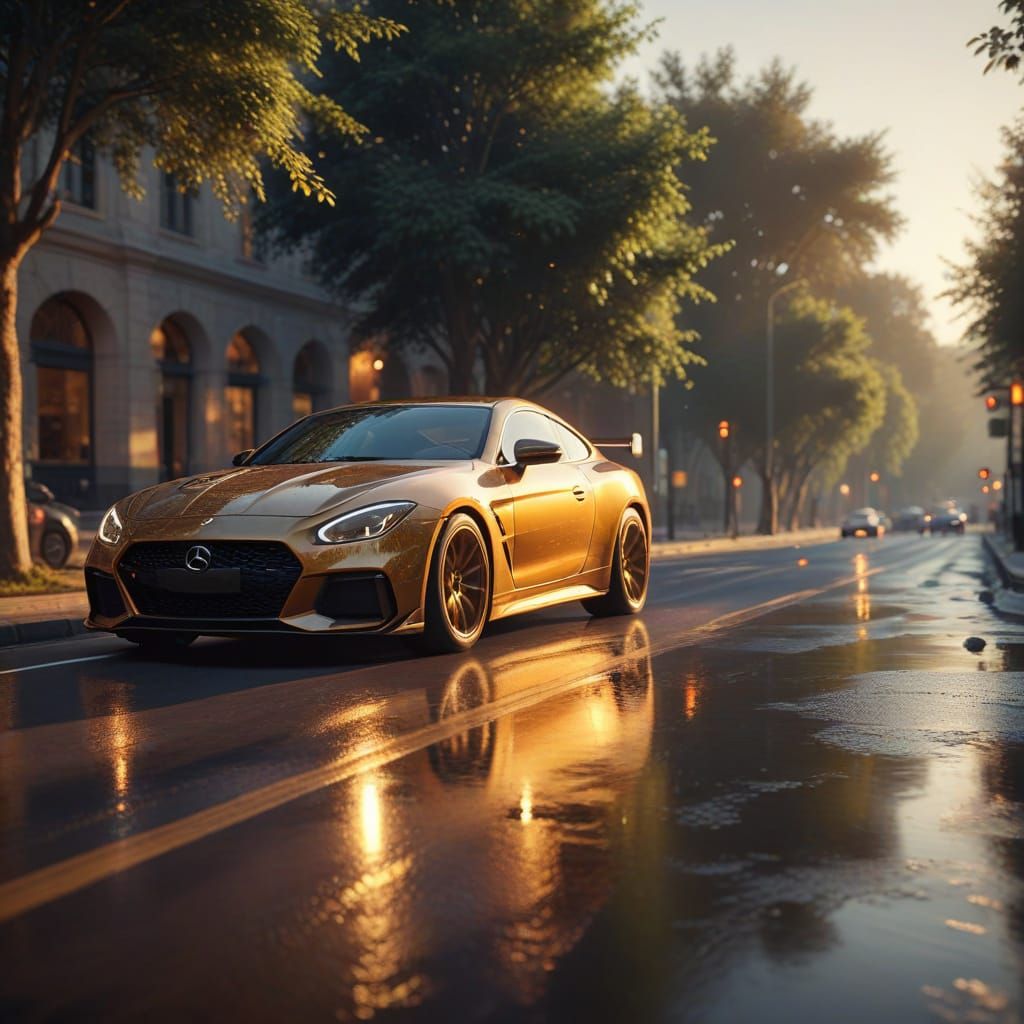 Hyper-Realistic Car Engine in Golden Light