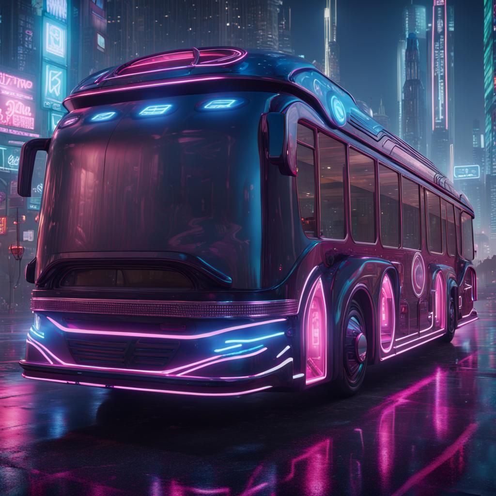 Futuristic Party Bus in a Detailed Matte Painting