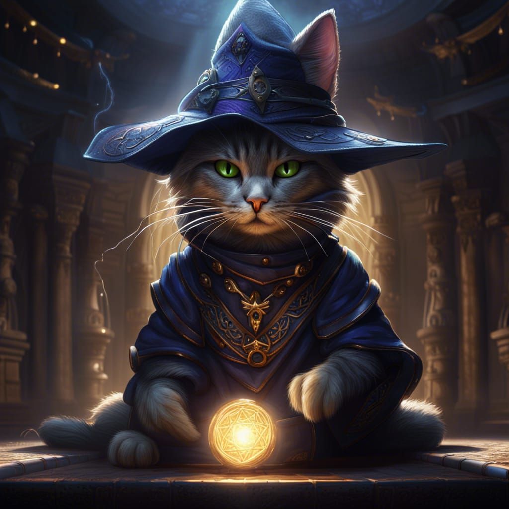 Dark Magician Cat in Detailed Fantasy Art