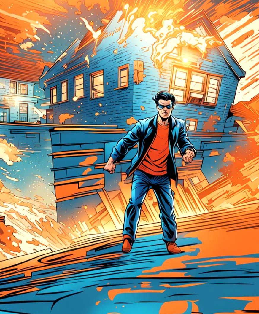 Dynamic Comic Art: Person with Sign in Motion