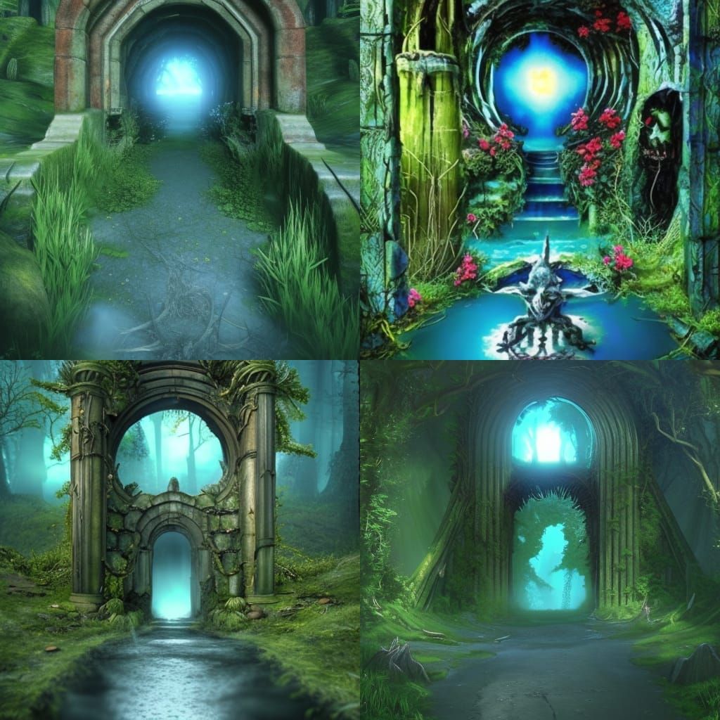 Overgrown Portal to Gaia's Paradise in Dark Fantasy Style