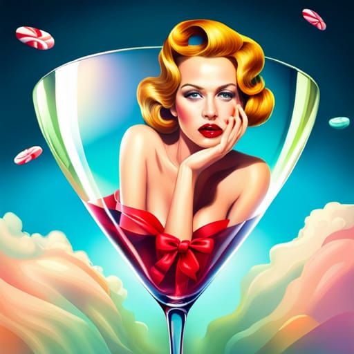 Pin-Up Girl in Martini Glass: Candy Art