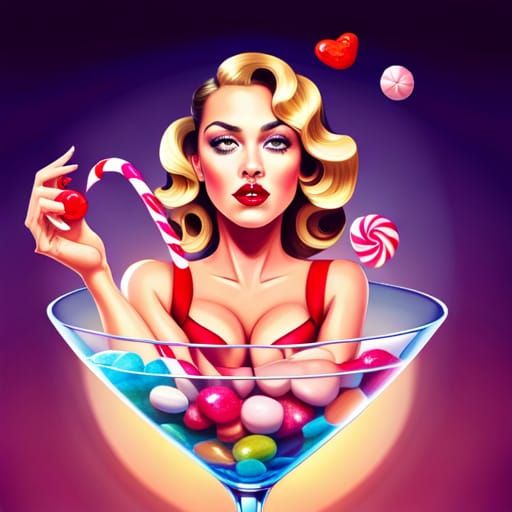 Candy Art Pin-Up Girl in Martini Glass