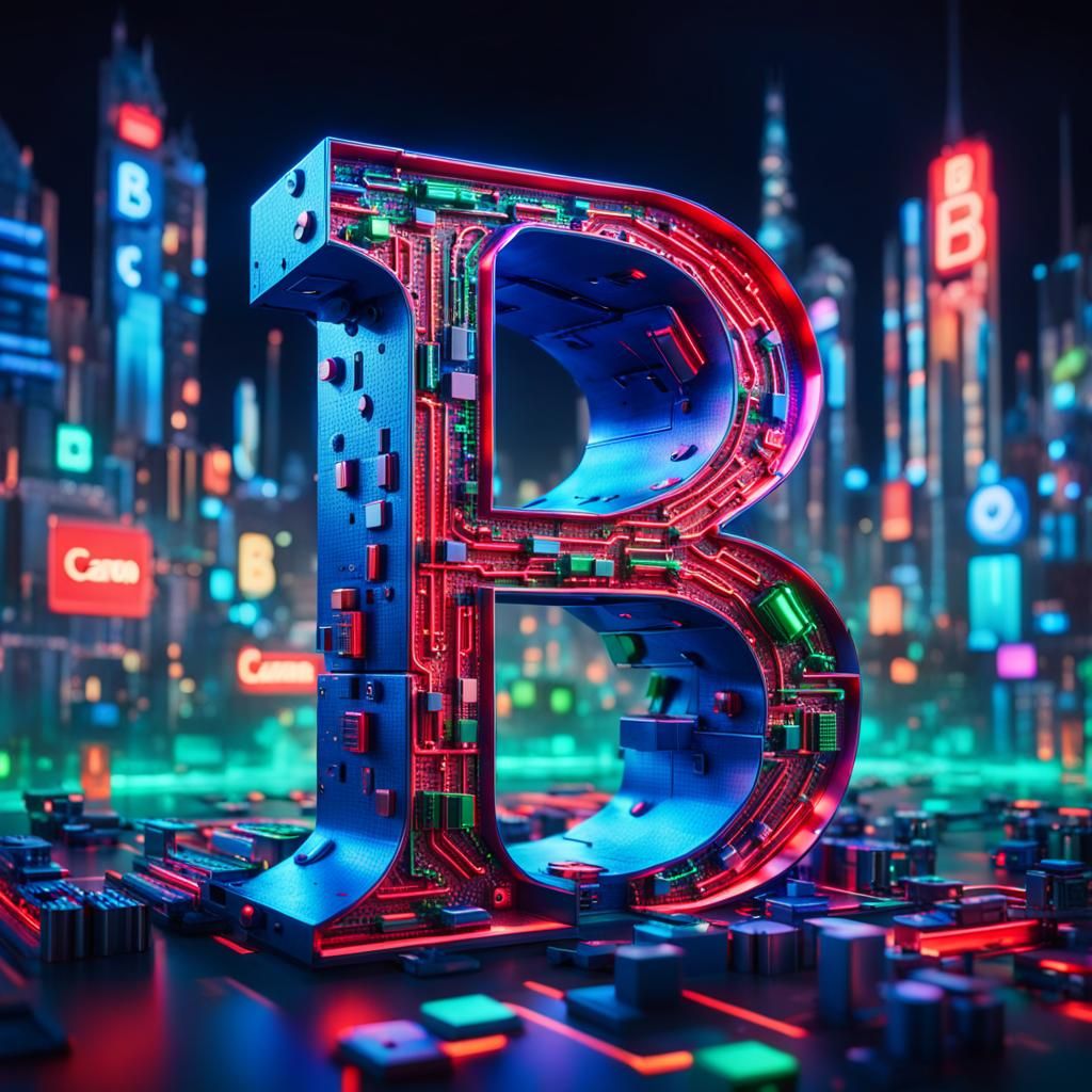 Vibrant Gaming Art: Letter B in Futuristic Cityscape