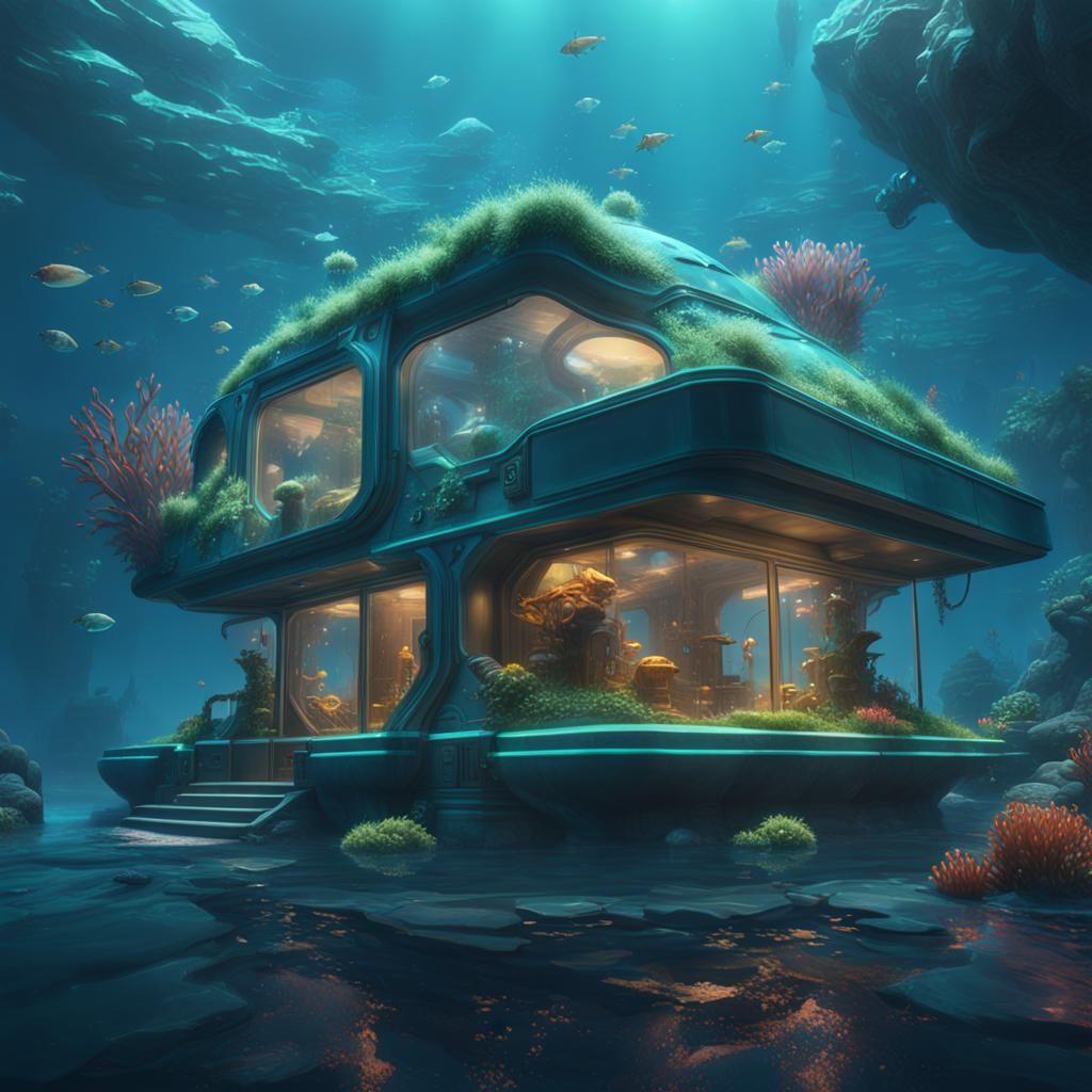 Futuristic Underwater Home in Detailed Matte Painting