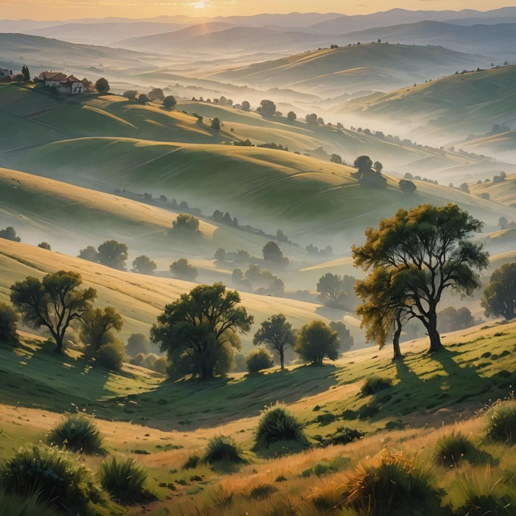 Ethereal Landscape Painting with Expressive Textures