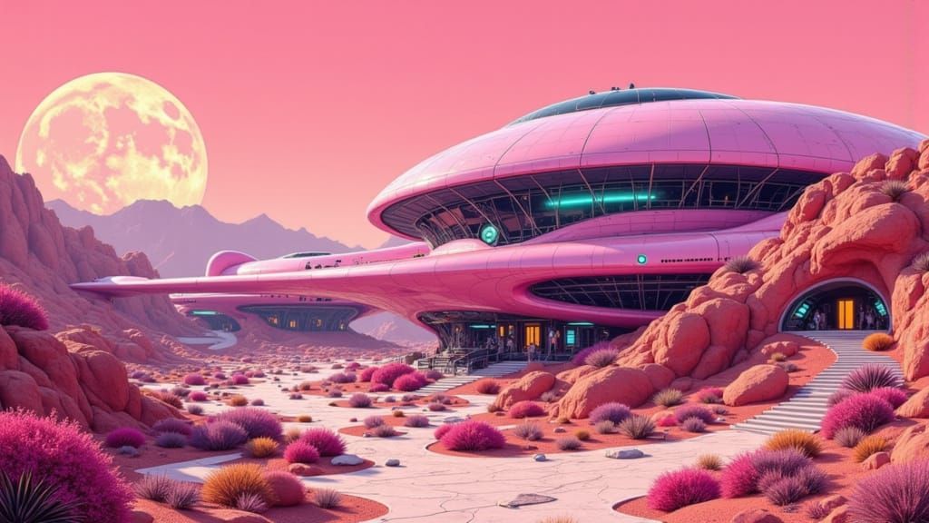 Retro Futuristic Fortress on Alien Planet