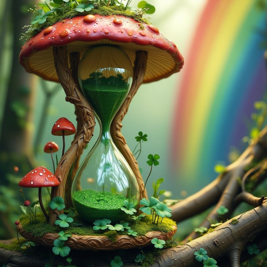Enchanted Celtic Hourglass in Whimsical Fantasy Forest
