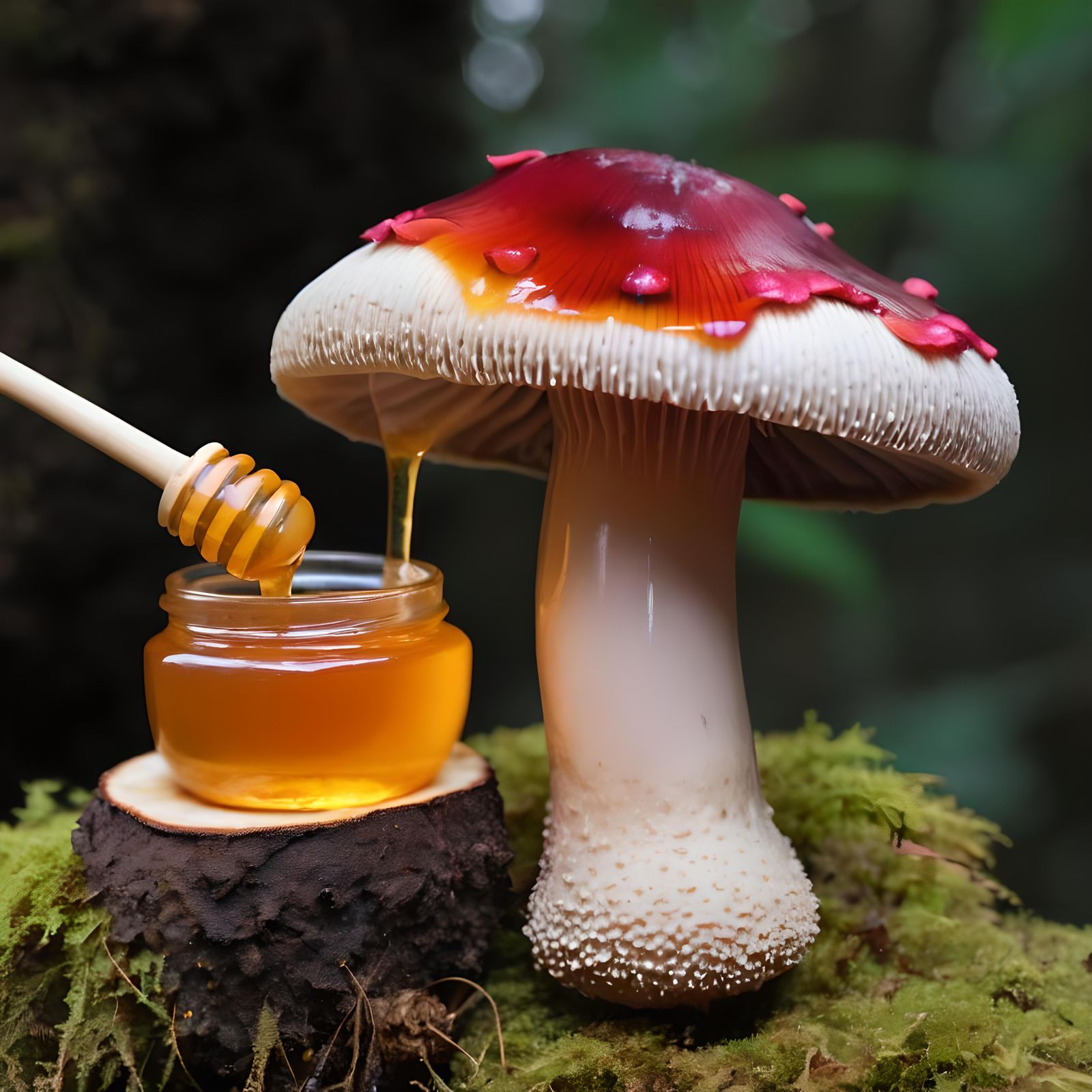 Honey-Dripping Mushroom: A Surreal Still Life