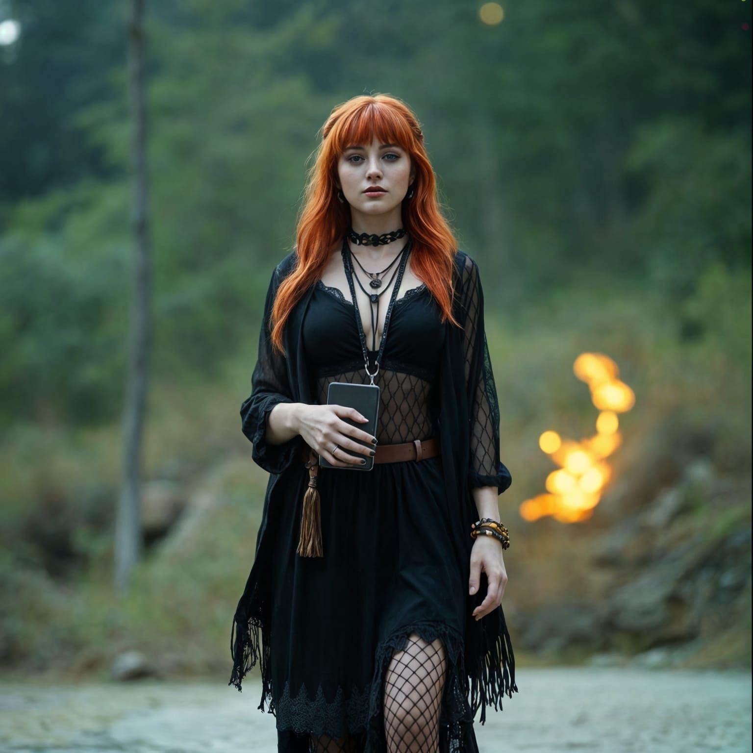 Boho Hippie Goth Outfit for Red-Haired Woman