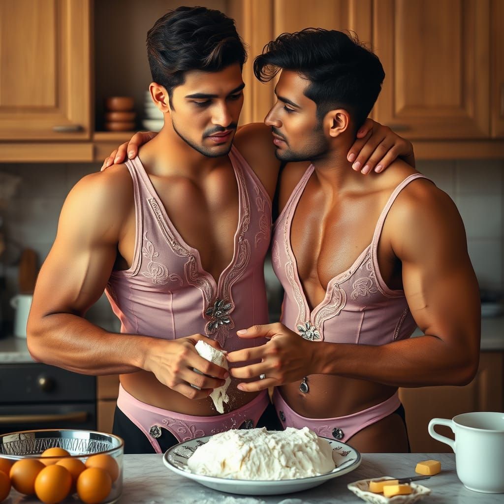 Sensual Indian Men Cook Breakfast: Rodriguez-Inspired Art