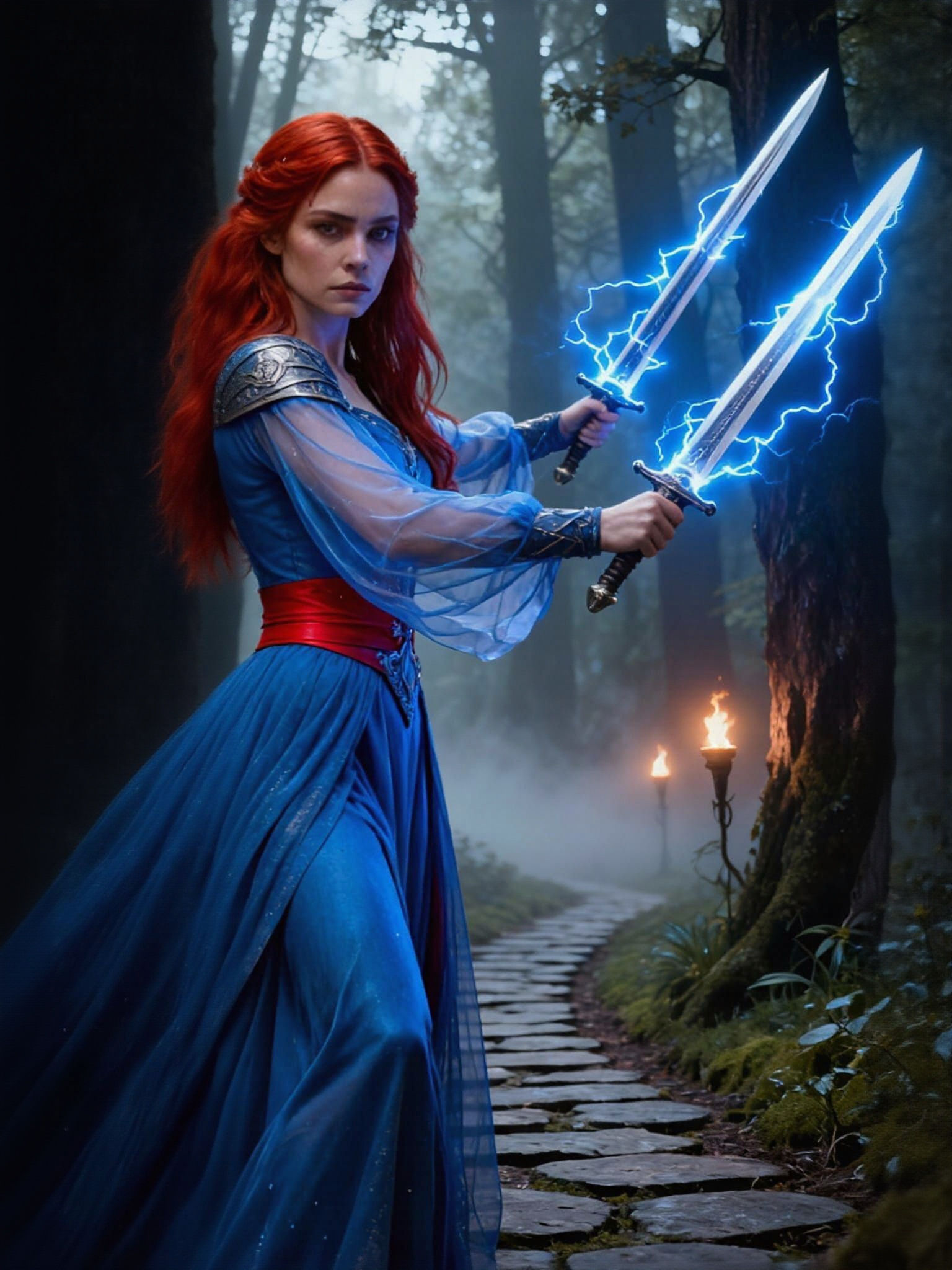 Dual Woman Portrait: Black and Red Haired