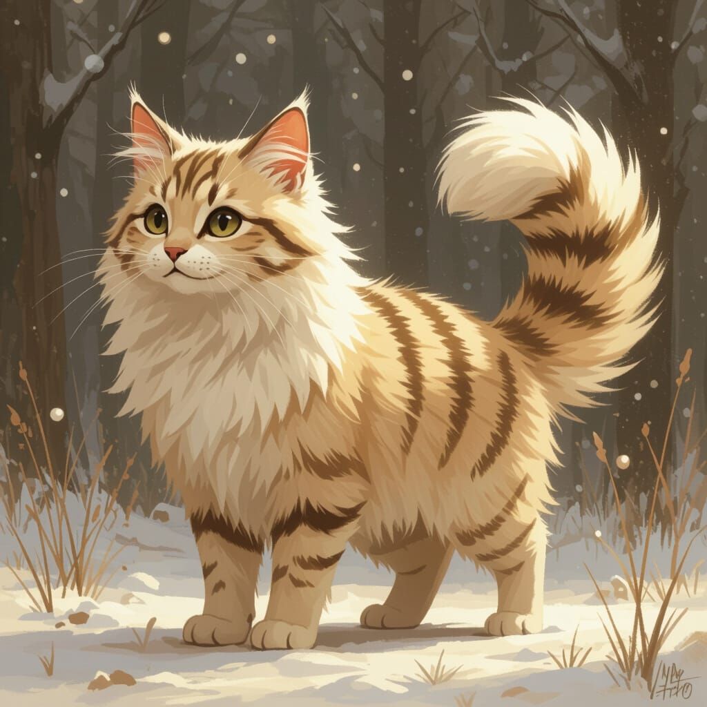 Dog-Sized Striped Feline in Digital Painting Style