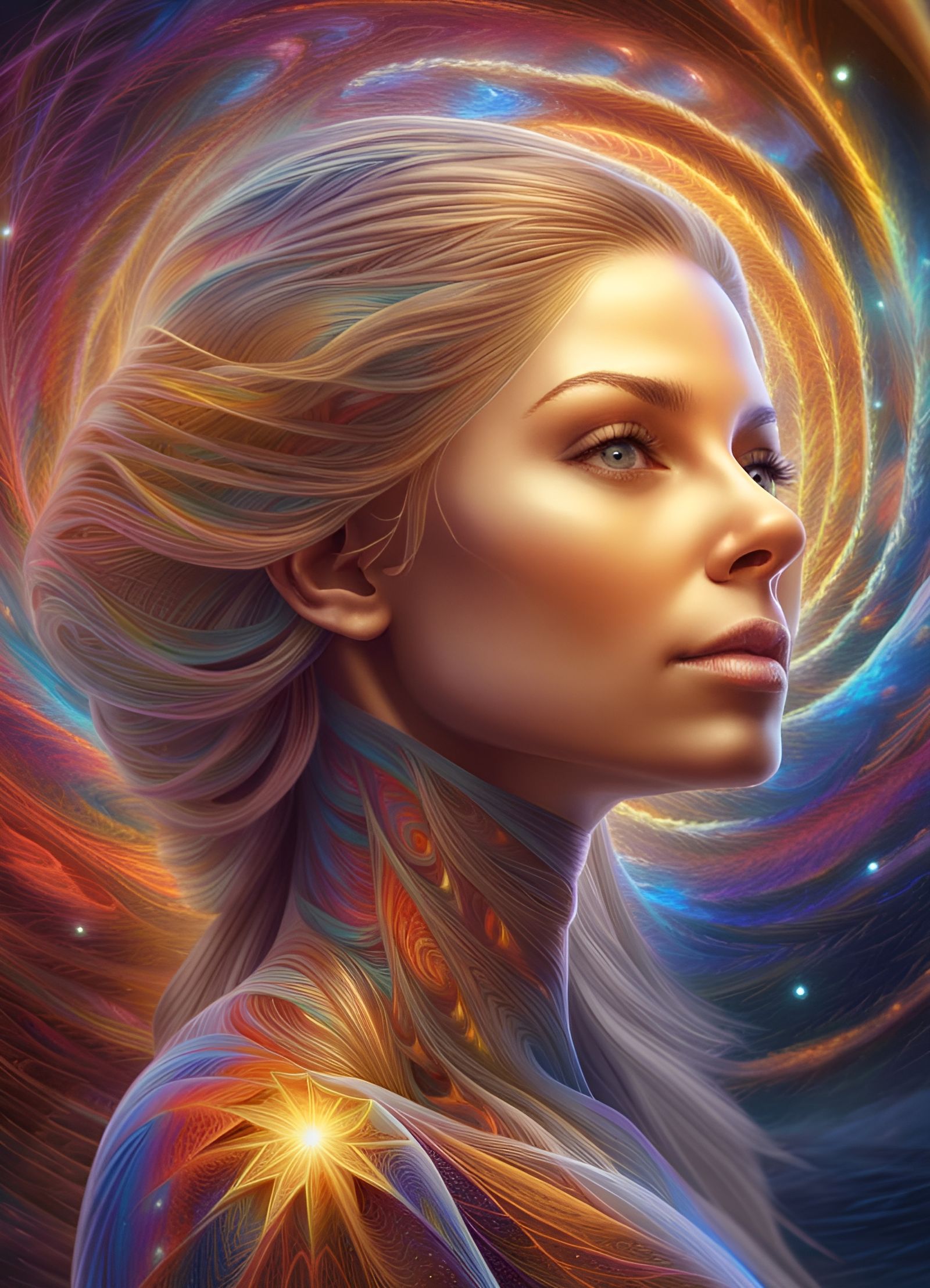 Psychedelic Galaxy Woman in Fractal Art Style