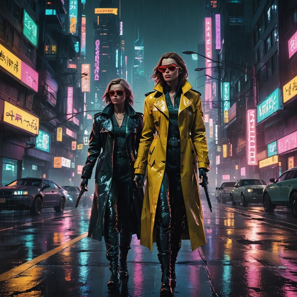Elsa and Anna in Cyberpunk 2099 Cityscape