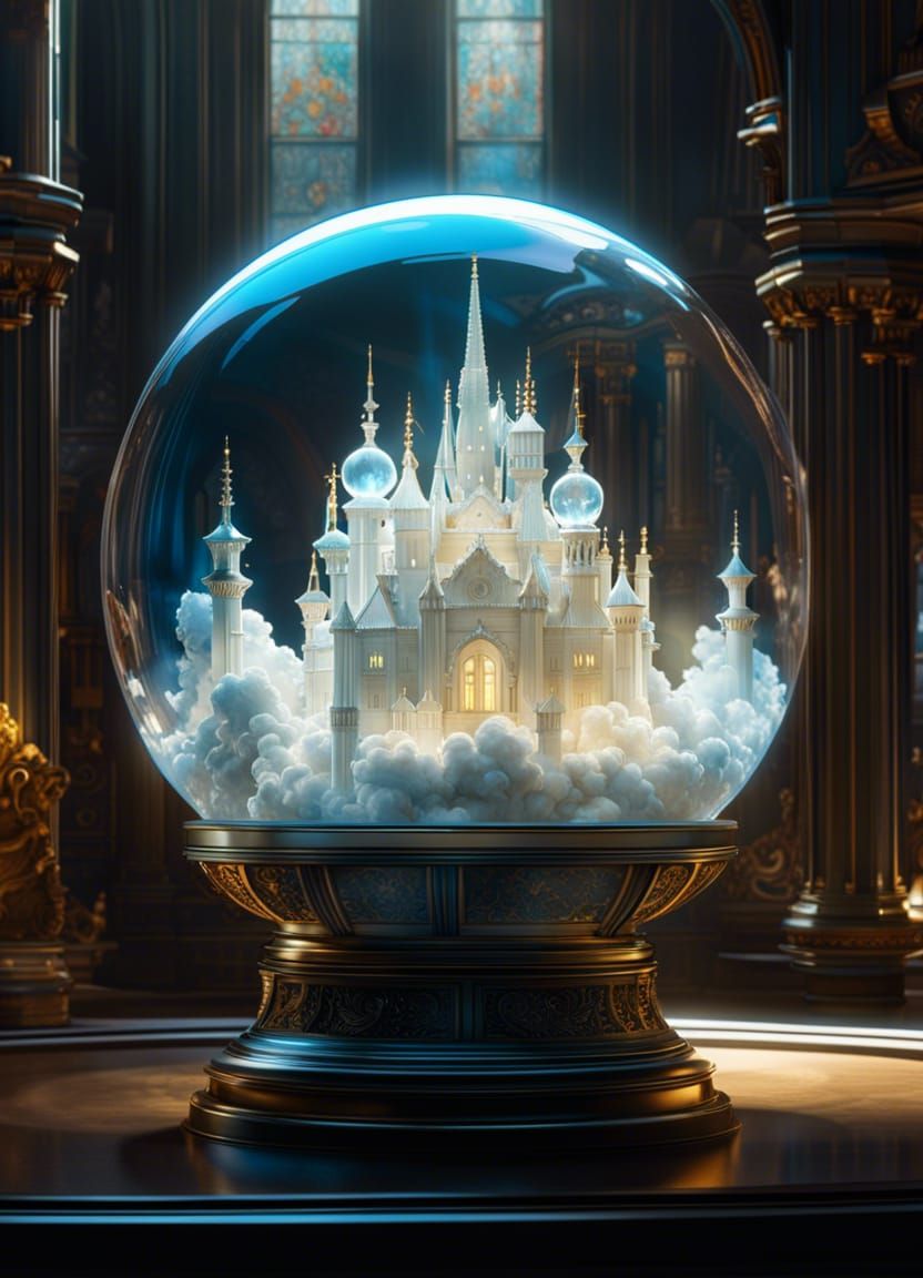 Crystal Castle in Glass Globe, Ethereal Concept Art