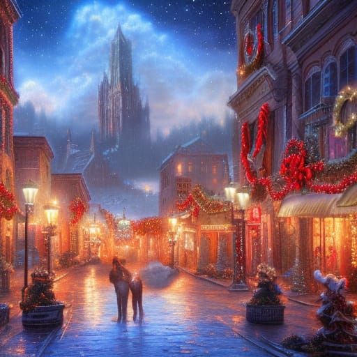 Christmas Downtown at Night: A Luminist Painting