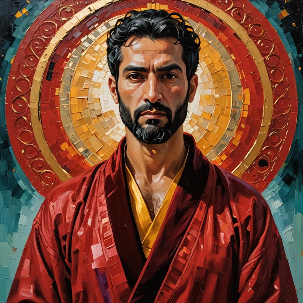 Elegant Latino Man Radiating Golden Halo in Neo-Expressionis...