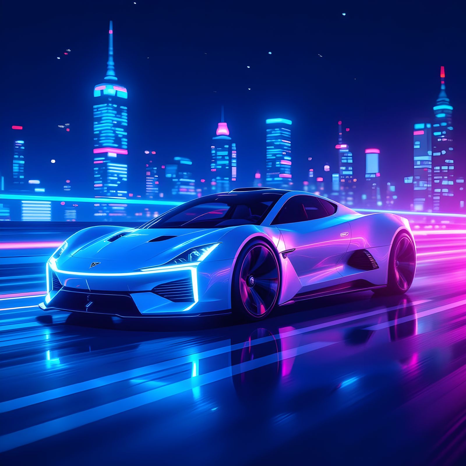 Futuristic Glowing Blue Car in 2080